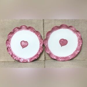 Spongeware Heart Ruffle Trim Round Plate Dish Set Italian Pottery Rustic